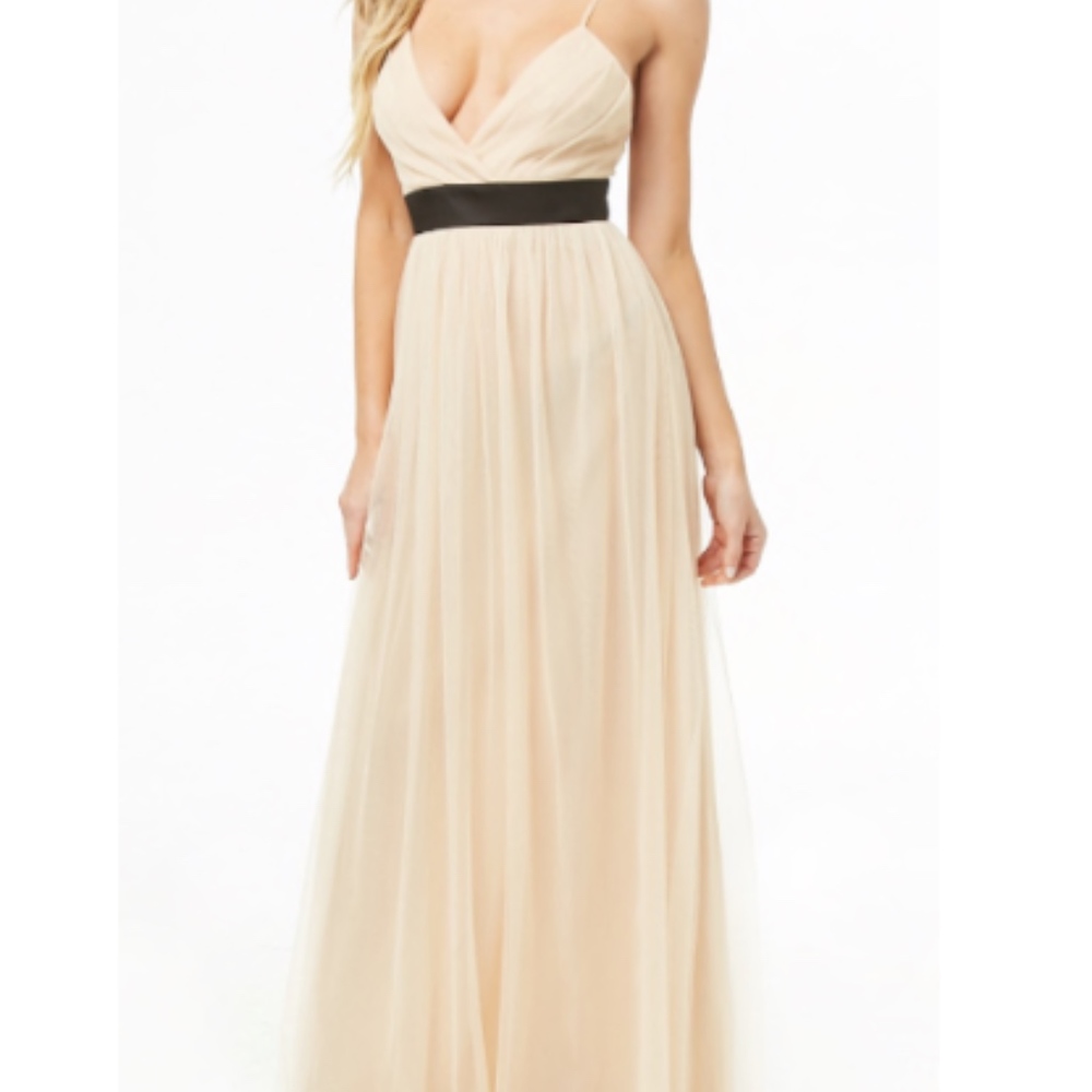 Surplice cream tulle gown